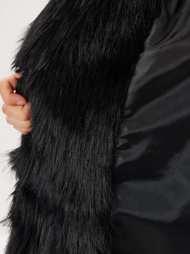 Happiness İstanbul ISTANBUL Textured Oversized Long Faux Fur Jacket